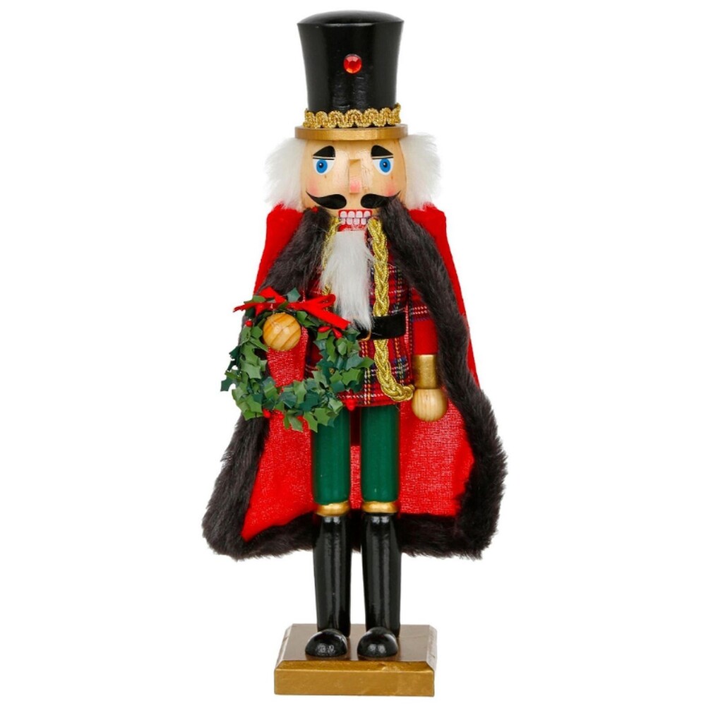 Wooden Christmas Nutcracker, 15", MALE IN LONG BLACK IN RED CAPE WITH WREATH, BO